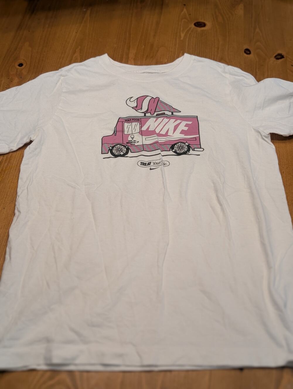 Nike S/S Graphic Tee, Girl's L/12, EGU, White, Pink, Ice cream, VGU